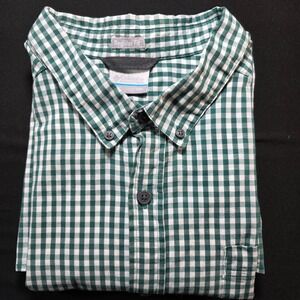Columbia Mens XXL Short Sleeve Gingham Button Down Shirt Green White Regular Fit